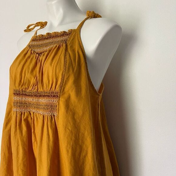 Free People Another Love Smocked Marigold Midi Dress Linen - Picture 6 of 14